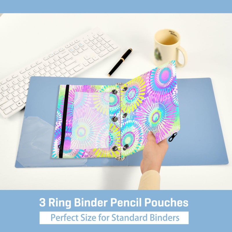 Kcldeci Pencil Pouch for 3 Ring Binder  Girls Flowers Colorful Binder Pouches with Zipper Bulk  Pen Holder Case with Clear Window School Class Office Organizers  2Pack - Image 5